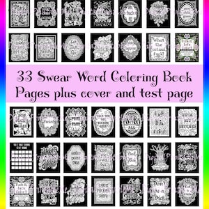Swear Word Coloring Book 33 pages Black Printable Instant Download Mature Curse Cuss Word Coloring pages adult colouring swear sheet