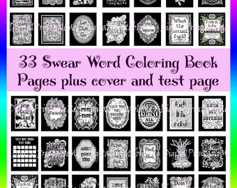 Swear Word Coloring Book 33 pages Black Printable Instant Download Mature Curse Cuss Word Coloring pages adult colouring swear sheet