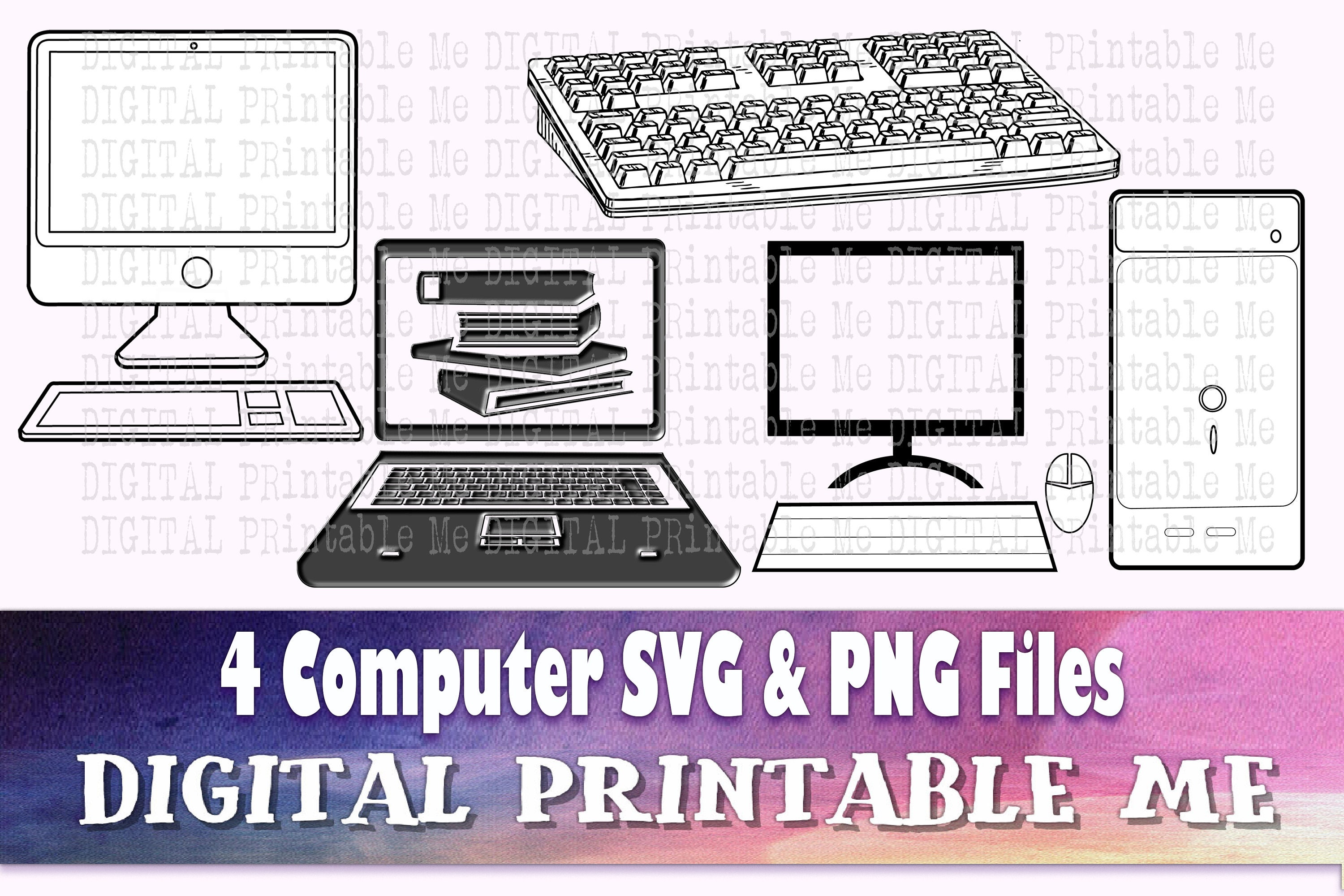 Computer Svg Laptop Outline Bundle Png Clip Art 4 Digital Etsy