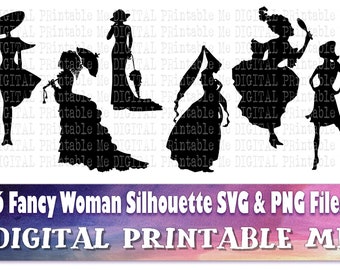 Woman svg, female, fancy lady, girl, silhouette bundle, PNG, clip art, 6 Digital, , women victorian, princess, historical