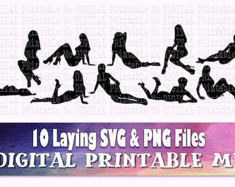 Sexy Woman svg, lady laying down, silhouette bundle, PNG clip art, 10 seductive women, sitting images, vector cut file, flirty pose, posing