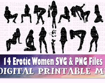 Erotisches Frauen svg, Sexy Lady Silhouette Bundle, PNG Clip Art, 14 verführerische Frauen Bilder, Vektor Cut Datei, flirty Dancer, Stripper Fersen Pose