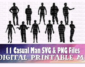 Casual Man svg, Male silhouette bundle, standing figure PNG, clip art, 11 Men images, vector, cut file, arms crossed, shrugging, laid back