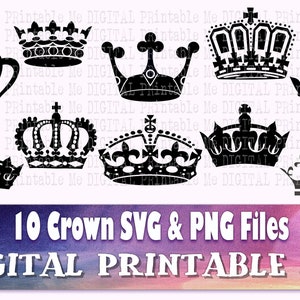 Crown svg, Queen silhouette bundle, PNG, clip art, 10 Digital files, King, Royalty, Birthday, Tiara, Princess