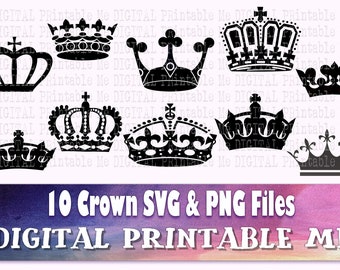 Crown svg, Queen silhouette bundle, PNG, clip art, 10 Digital files, King, Royalty, Birthday, Tiara, Princess