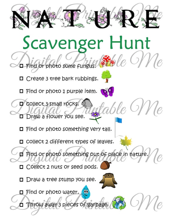 Nature Scavenger Hunt Printable Kids Activity Backyard Etsy