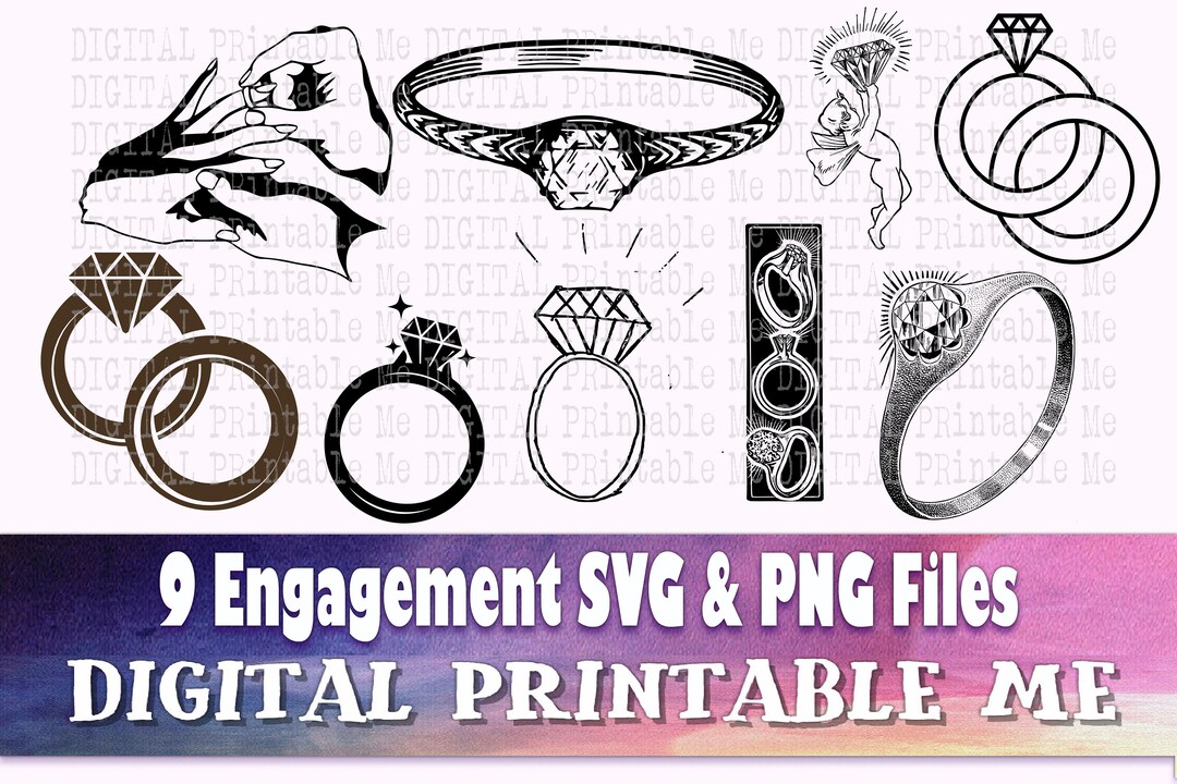 Engagement Ring Silhouette, Diamond Wedding Band SVG Bundle, PNG ...
