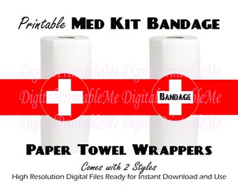 Medkit Wrappers, Health, Bandage, Printable,  Paper Towel, Labels, Gamer Birthday Party Decorations video game