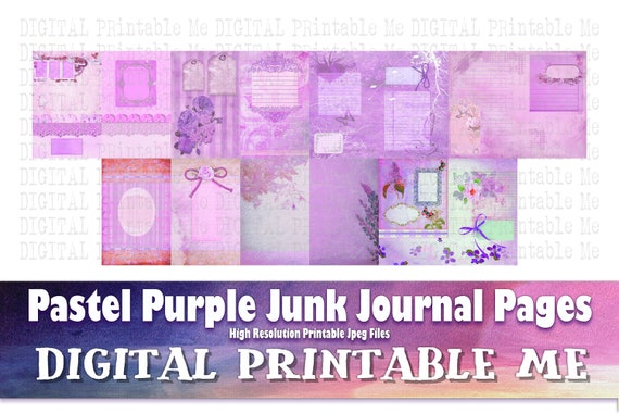 Pastel Purple Junk Journal Pages, Blank Scrapbook Supplies Kit