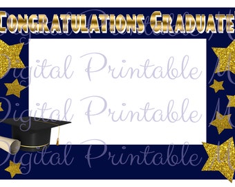 Photo Booth Rahmen Abschluss Dekoration Photo Booth Prop Navy Blau Gold Graduiertenklasse Party 36 "x 24" Printable Download party pdf jpeg prop