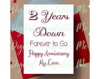 2nd anniversary Card, printable second anniversary card, 2 year anniversary card, two year instant download, last minute anniversary card