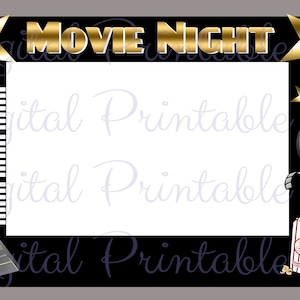Movie Night Photo Booth Frame Background Backdrop Prop Black Gold Theater prom 36&quot;x24&quot; 48&quot;x36&quot;  Printable Download award party pdf jpeg prop