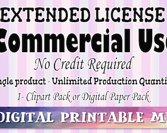 EXTENDED LICENSE No Credit Required / Single product - Unlimited Production Quantity Copies Commercial Use for clipart or digital paper ONLY