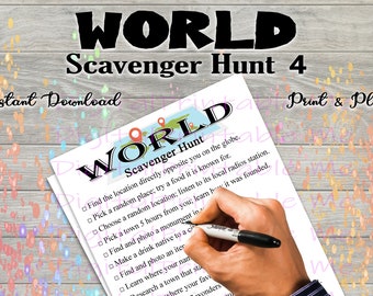 Welt-Schnitzeljagd druckbare, Reisespiel, Geographie-Schnitzeljagd für Kinder, Party-Aktivität für Erwachsene, sofortiger Download-Aktivitäten selfie