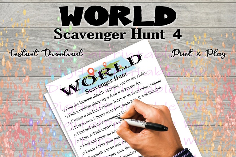 World Scavenger Hunt Printable Travel Game Geography Etsy