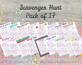 Scavenger Hunt Pack 17 games, scavenger hunt for kids, Printable Kids Activity, Game, indoor, Children social media last minute gift selfie