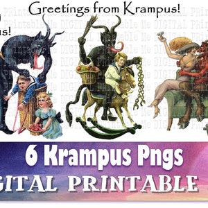 Krampus PNG bundle, Clip Art Pack, 6 File, Citazioni di testo, Vintage Image Pack, Download istantaneo, cattivo Babbo Natale, natale alternativo, horror natale