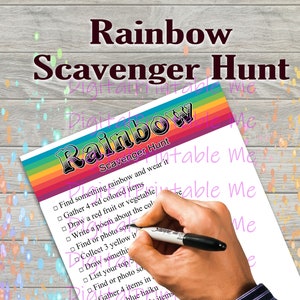 Rainbow Scavenger Hunt Printable, Kids Activity, Game, Download, Colors, learning, art Children party favor, interactive social media selfie