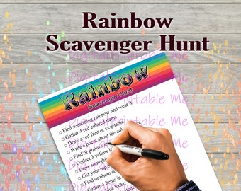 Rainbow Scavenger Hunt Printable, Kids Activity, Game, Download, Colors, learning, art Children party favor, interactive social media selfie