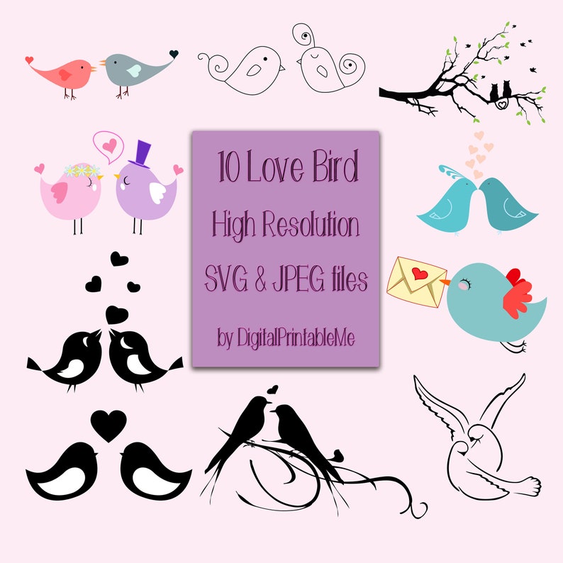 Download Set Of 10 Kissing Birds Svg Jpg Images Valentine Wedding Valentine S Pack Instant Download Digital Love Birds Clip Art Vector Clip Art Art Collectibles