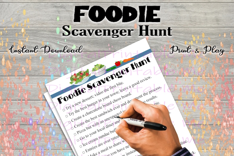 Foodie Scavenger Hunt Printable Food Lover Game Scavenger Etsy