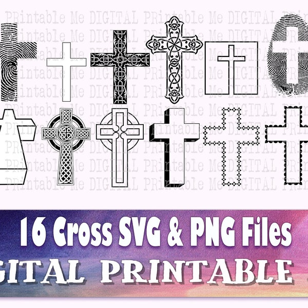 Cross svg, silhouette bundle, 16, Religious symbol, PNG, clip art, vector, cutting heart finger print outline celtic cross Christian