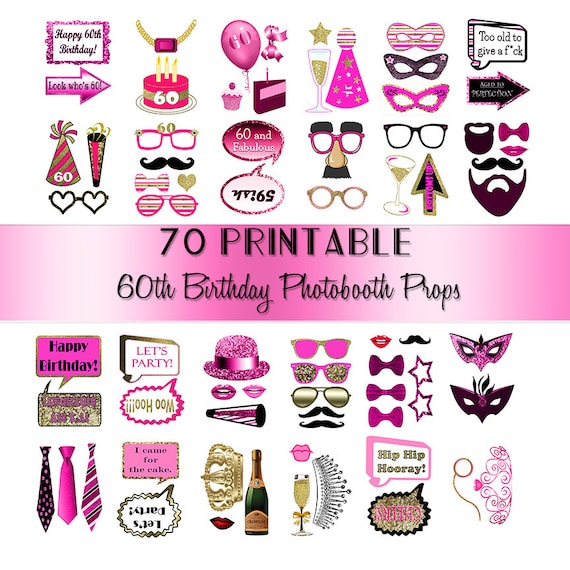 60e Anniversaire Photo Booth Props 60 Ans Pink Gold 70 Adulte Etsy