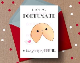 Printable Friend Valentine Card, Friendship card, fortune cookie, chinese food, funny valentines day card, kid valentines, bff card