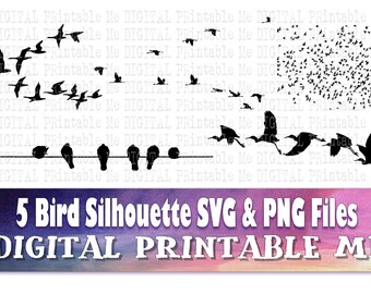 Flock of Birds, Silhouette, SVG, PNG, flying birds, Clip Art Pack, 5 Images, Pack, Instant Download, Digital, Printable, s bundle