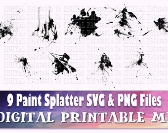 Farbe Splatter Silhouette, SVG Bundle 2, PNG, ClipArt Pack, 9 Bilder, Pack, Digital, druckbare Vektor, Blut, Tinte, Spray, Tropf