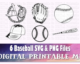 Baseball svg Bundle, Silhouette Outline, PNG, Clip Art, 6 Digitale Bilder, Sport Vektor, Batter, Glove, Worte, Zitat, Fledermaus, Hut, Mütze, Ball