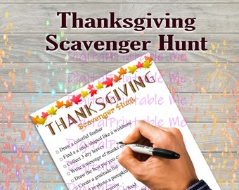 Thanksgiving Scavenger Hunt Printable, Kids Activity, fall Game, Download, Autumn, Walking, Nature, Children , gratitude game selfie