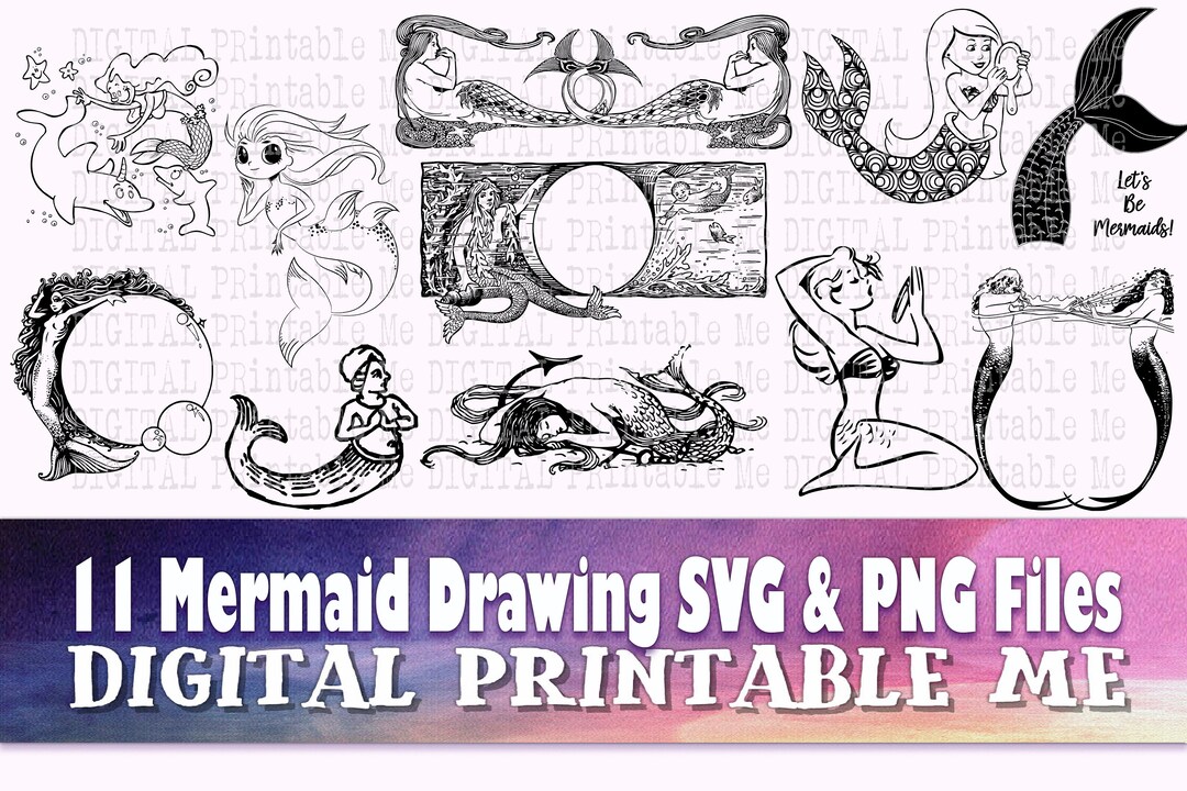 Mermaid Svg, Silhouette Bundle, PNG, Clip Art, 11 Digital, , Fantasy