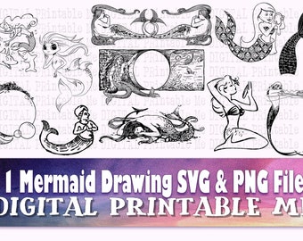Mermaid svg, silhouette bundle, PNG, clip art, 11 Digital, , Fantasy, Women, siren, illustration, drawing, graphic vector