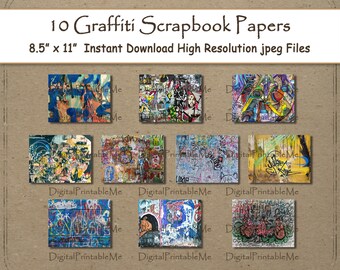 Graffiti Digital Paper Print 8.5" x 11" Texture scrapbook paper pages  printable street art wall mural graffiti words print tag junk journal