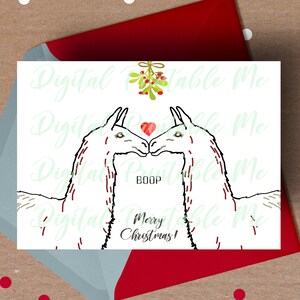 Lama-Weihnachtskarte, druckbare Weihnachtskarte, Liebe Lama-Karte, Misteln-Karte, Weihnachtskarte Freund, Weihnachtskarte Freundin
