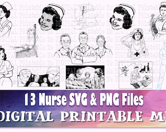 Nurse SVG Bundle PNG files medical doctor health illustration graphic people vectors art clip art doctor medical outline vintage drawing RN