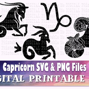 Steenbok svg bundel, sterrenbeeld, astrologie silhouet pack, PNG-illustraties, digitale afbeelding, horoscoop symbool, sterrenbeelden, zon maan