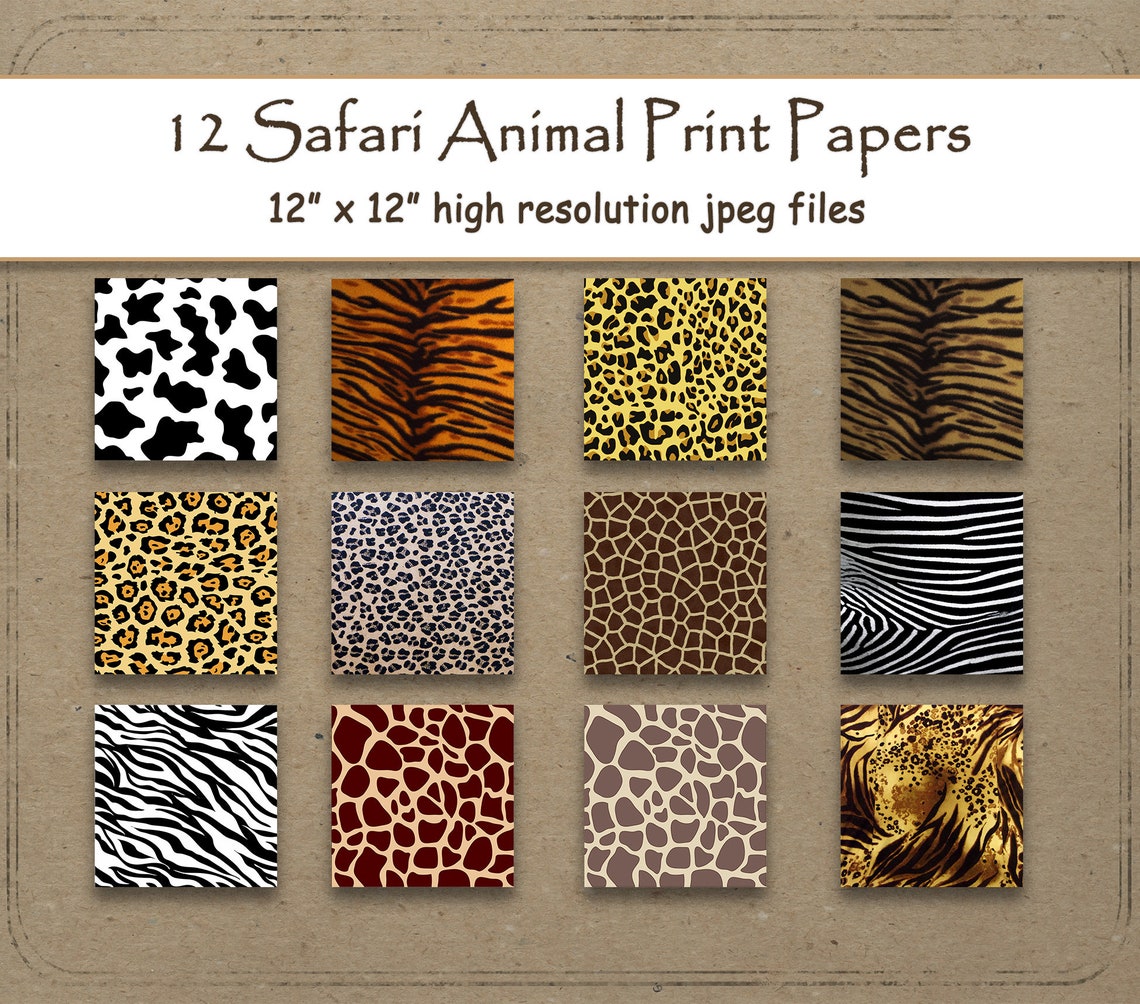 Safari Digital Paper Animal Print Texture Scrapbook Pages 12 Fur, Zebra ...