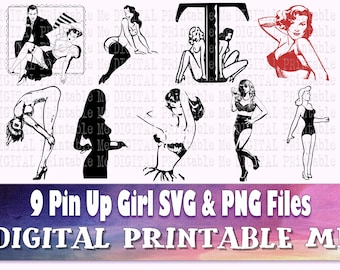 Pinup Girl svg, female, sexy lady, girl, silhouette bundle, PNG, clip art, 9 Digital, fancy women, vintage rockabilly, historical, lingerie