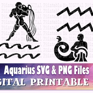 Bundle svg Verseau, signe du zodiaque, pack silhouette astrologie, clipart PNG, illustration numérique, symbole de l'horoscope, signes astrologiques, soleil lune