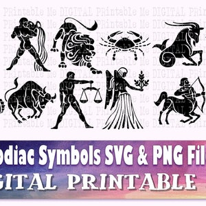 Zodiac Symbol, svg bundle, astrology silhouette pack, PNG clip art, Digital illustration, horoscope sign, star signs, sun moon