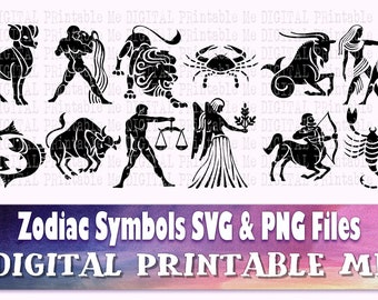 Zodiac Symbol, svg bundle, astrology silhouette pack, PNG clip art, Digital illustration, horoscope sign, star signs, sun moon