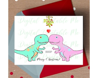 Dinosaur Christmas Card, printable christmas card, love dino Card, mistletoe card, christmas card boyfriend, christmas card girlfriend, love