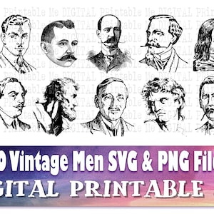 Vintage Männer svg, Mann Gesicht, historisches Porträt, Silhouette Bundle, PNG, Clip Art, 10 Digitale Menschen, Line Art, Illustrated Gentlemen
