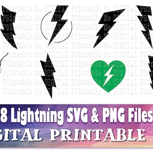 Lightning Bolt SVG, thunder cloud silhouette bundle, 8 images, PNG clip art pack, vector, cutting, flash, weather, thunderstorm