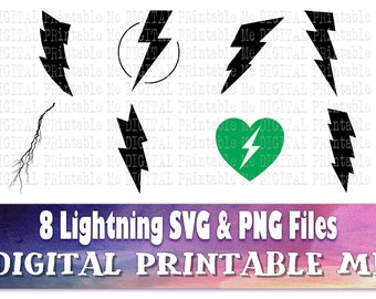 Lightning Bolt SVG, thunder cloud silhouette bundle, 8 images, PNG clip art pack, vector, cutting, flash, weather, thunderstorm