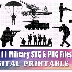 Military SVG,  Army Silhouette bundle, PNG, clip art, 11 Digital files, soldier, tank