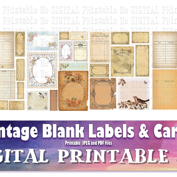 Blank Vintage Labels Cards Junk Journal Kit, Tea Stained Pharmacy apothecary Antique ephemera old worn printable collage doctor tag library