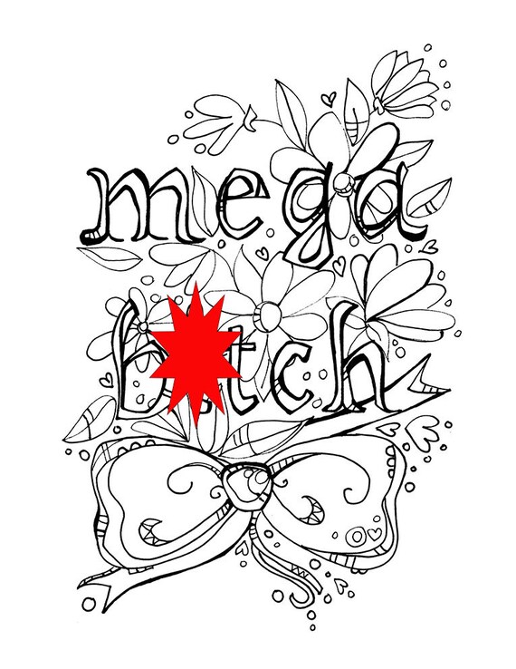 Swear Word Coloring Book Page Printable mega btch mature